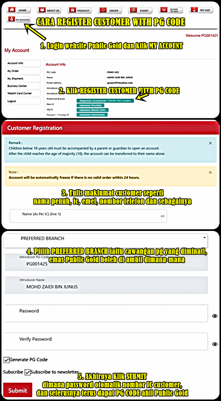Register Customer With PG Code